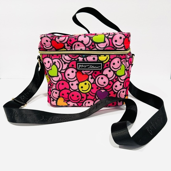 Betsey Johnson Pink Smiley Face Crossbody Lunch Bag Tote - Picture 1 of 10